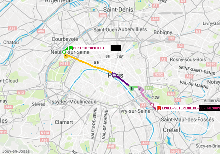 plan itinéraire ratp de Pont de Neuilly à Ecole Vétérinaire de Maisons-Alfort