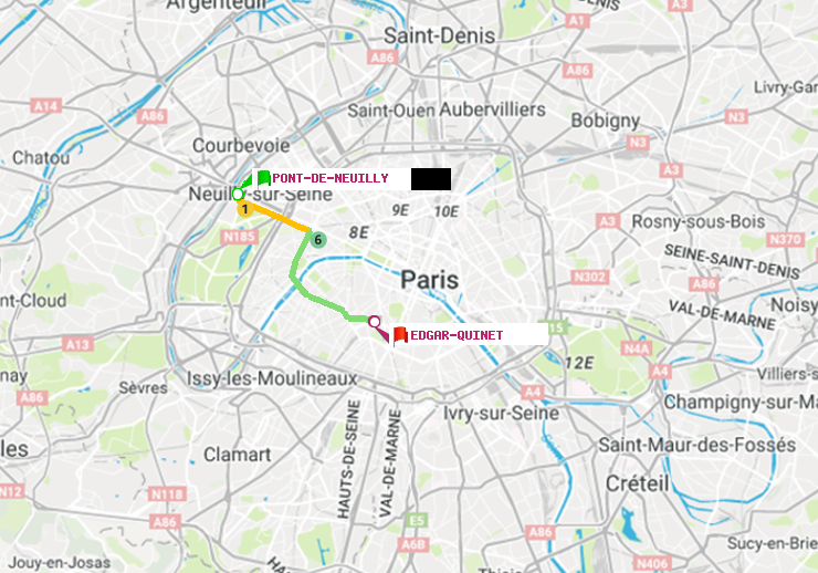 plan itinéraire ratp de Pont de Neuilly à Edgar-Quinet