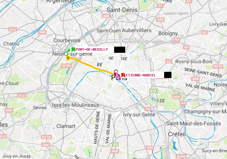 plan itinéraire ratp de Pont de Neuilly à Etienne Marcel