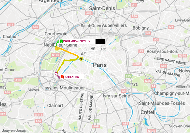 plan itinéraire ratp de Pont de Neuilly à Exelmans