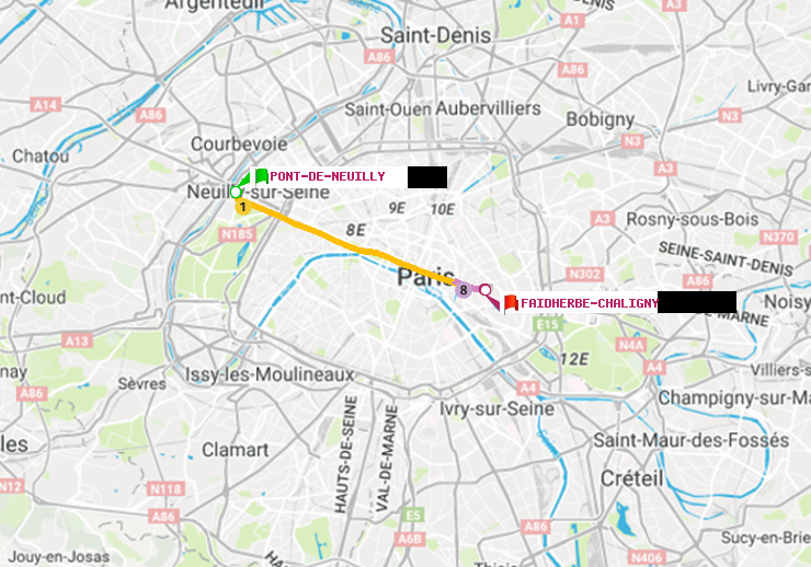 plan itinéraire ratp de Pont de Neuilly à Faidherbe-Chaligny