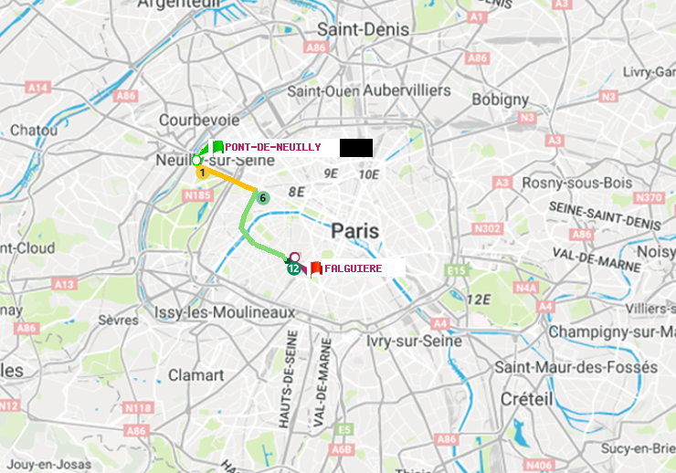 plan itinéraire ratp de Pont de Neuilly à Falguière