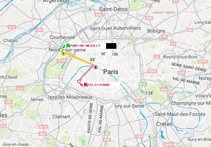 plan itinéraire ratp de Pont de Neuilly à Félix Faure