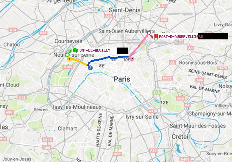 plan itinéraire ratp de Pont de Neuilly à Fort d