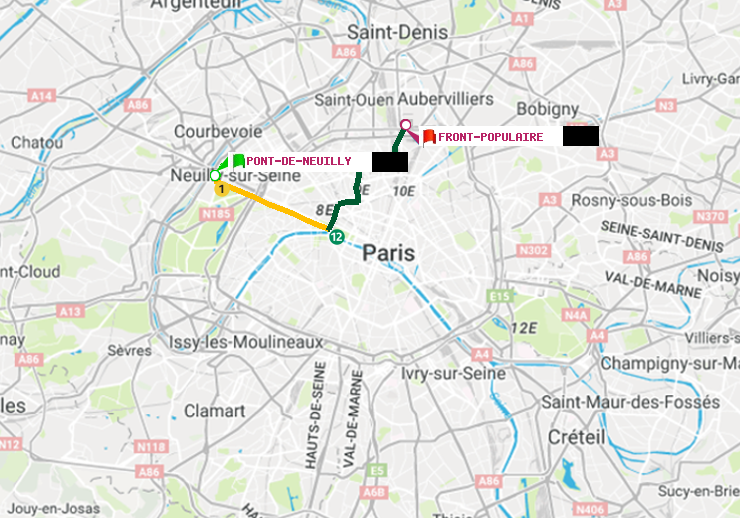 plan itinéraire ratp de Pont de Neuilly à Front Populaire