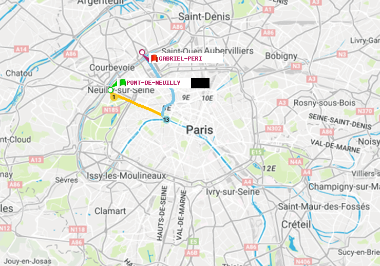 plan itinéraire ratp de Pont de Neuilly à Gabriel-Péri