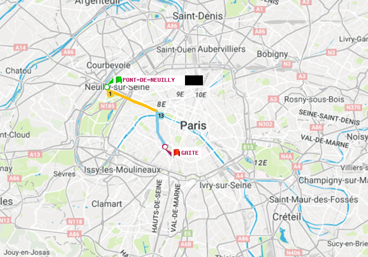 plan itinéraire ratp de Pont de Neuilly à Gaité