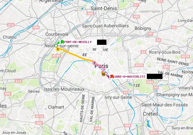 plan itinéraire ratp de Pont de Neuilly à Gare d