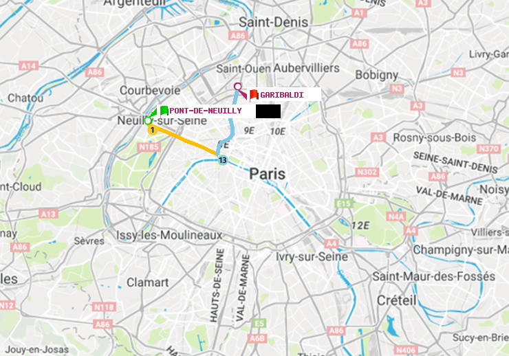 plan itinéraire ratp de Pont de Neuilly à Garibaldi