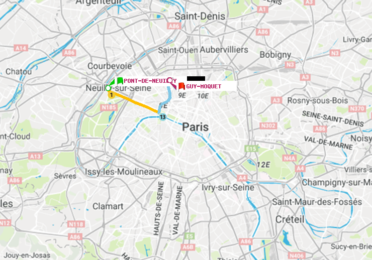 plan itinéraire ratp de Pont de Neuilly à Guy-Môquet