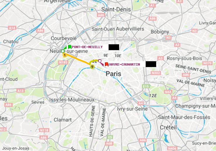 plan itinéraire ratp de Pont de Neuilly à Havre-Caumartin