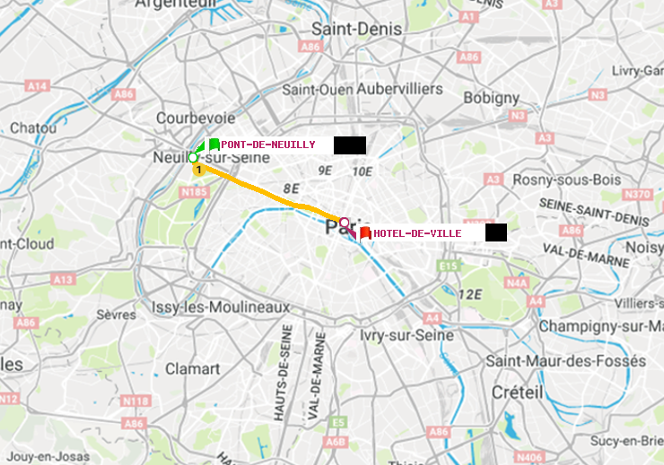 plan itinéraire ratp de Pont de Neuilly à Hôtel de Ville