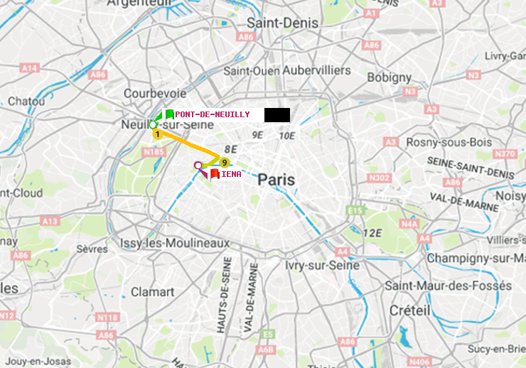 plan itinéraire ratp de Pont de Neuilly à Iéna