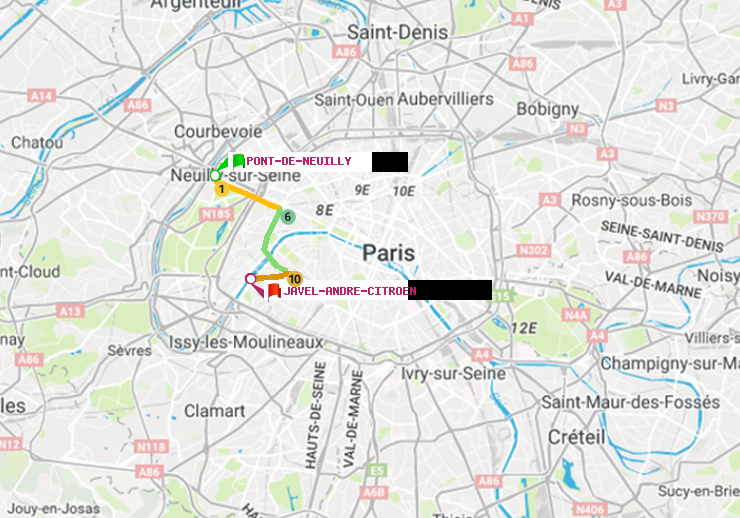 plan itinéraire ratp de Pont de Neuilly à Javel-André-Citroen