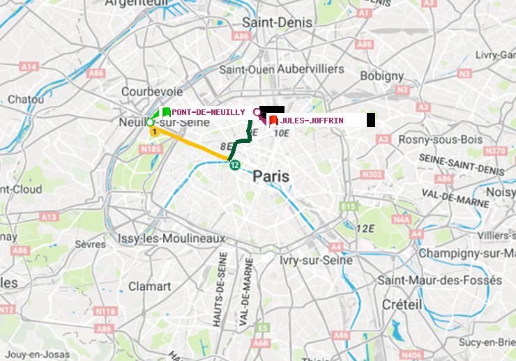 plan itinéraire ratp de Pont de Neuilly à Jules Joffrin