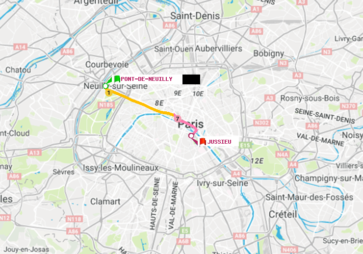 plan itinéraire ratp de Pont de Neuilly à Jussieu
