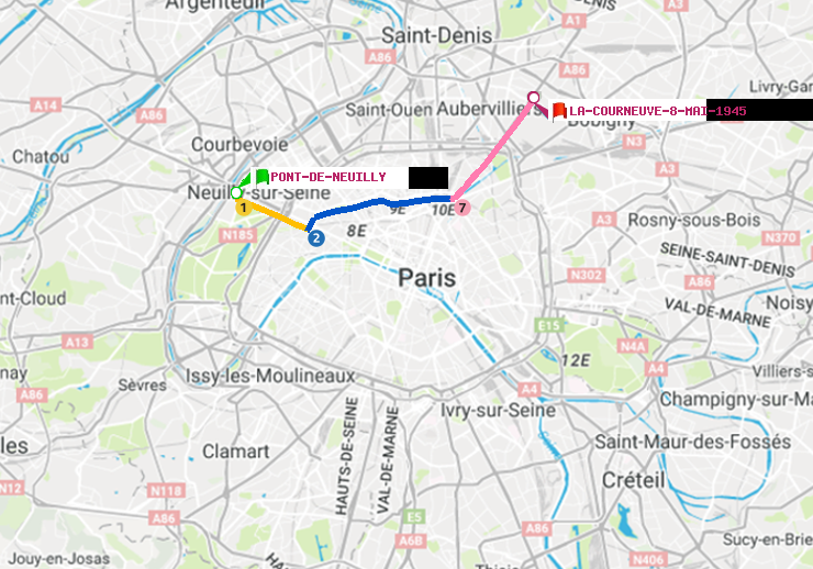 plan itinéraire ratp de Pont de Neuilly à La Courneuve-8-Mai-1945