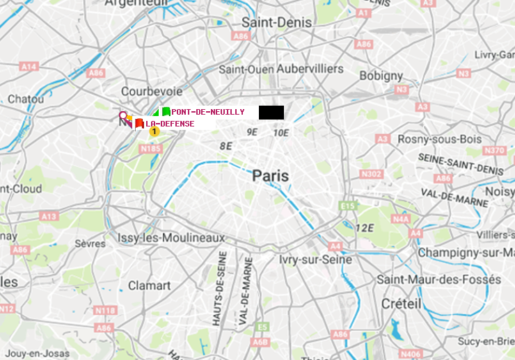 plan itinéraire ratp de Pont de Neuilly à La Défense (Grande Arche)