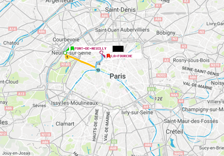 plan itinéraire ratp de Pont de Neuilly à La Fourche