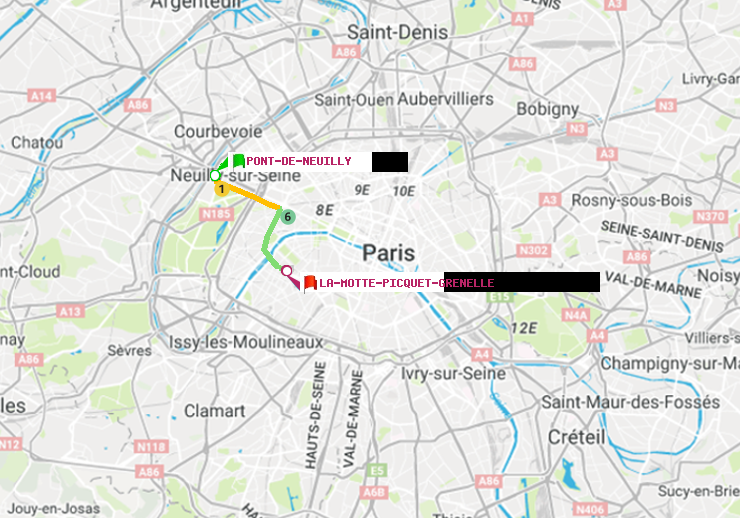 plan itinéraire ratp de Pont de Neuilly à La Motte-Picquet-Grenelle