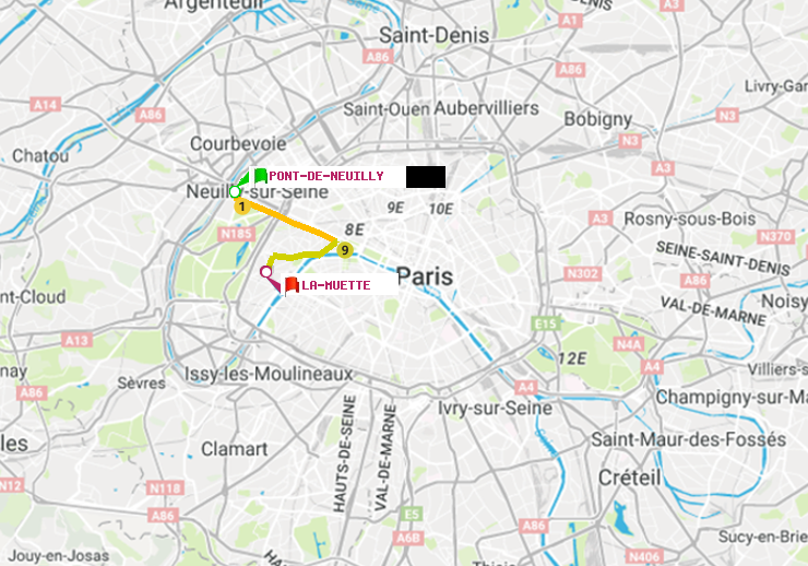 plan itinéraire ratp de Pont de Neuilly à La Muette