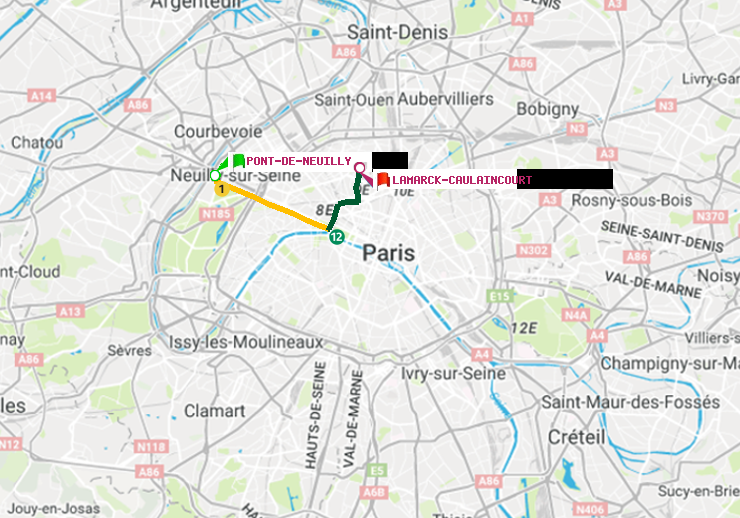 plan itinéraire ratp de Pont de Neuilly à Lamarck-Caulaincourt