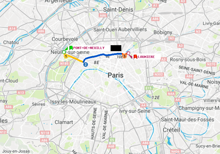 plan itinéraire ratp de Pont de Neuilly à Laumière