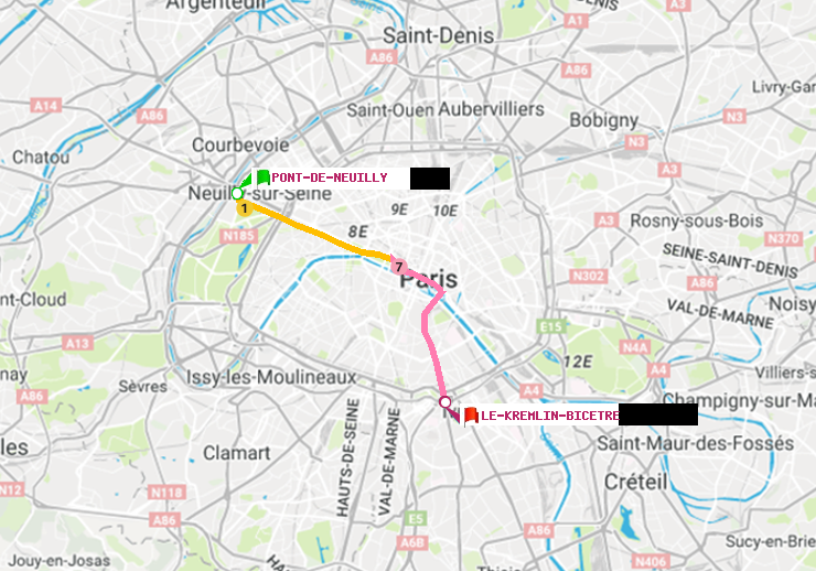 plan itinéraire ratp de Pont de Neuilly à Le Kremlin-Bicêtre