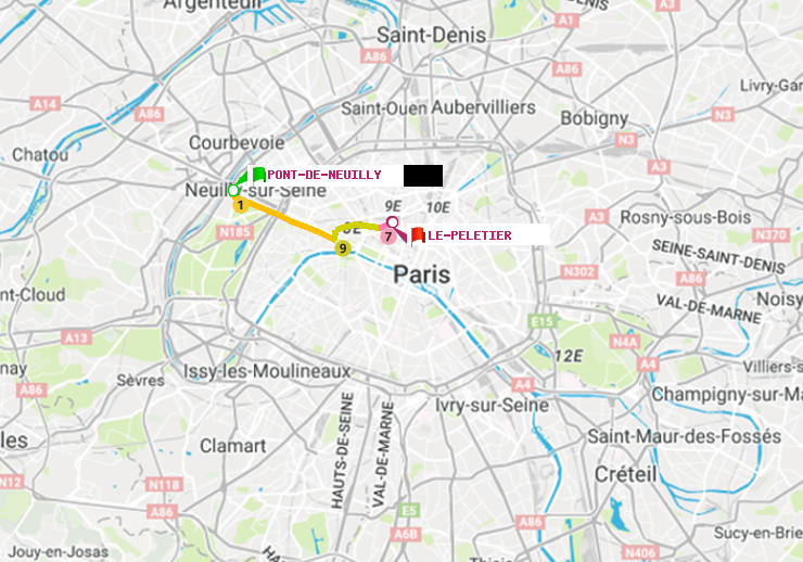 plan itinéraire ratp de Pont de Neuilly à Le Peletier