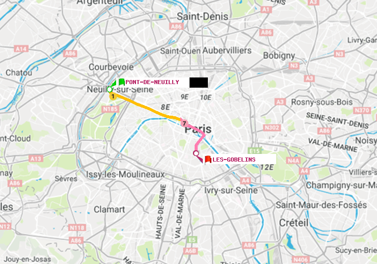 plan itinéraire ratp de Pont de Neuilly à Les Gobelins