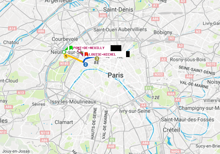 plan itinéraire ratp de Pont de Neuilly à Louise Michel