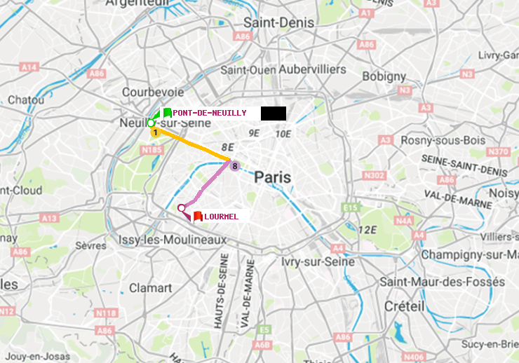 plan itinéraire ratp de Pont de Neuilly à Lourmel