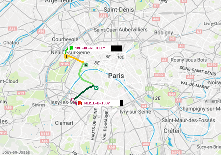 plan itinéraire ratp de Pont de Neuilly à Mairie d