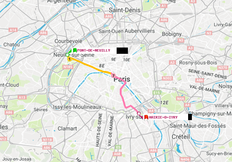 plan itinéraire ratp de Pont de Neuilly à Mairie d