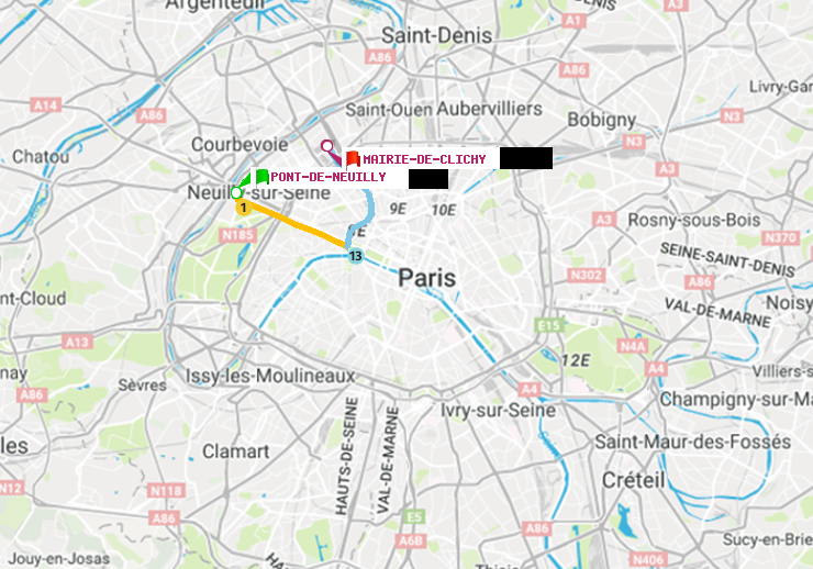 plan itinéraire ratp de Pont de Neuilly à Mairie de Clichy