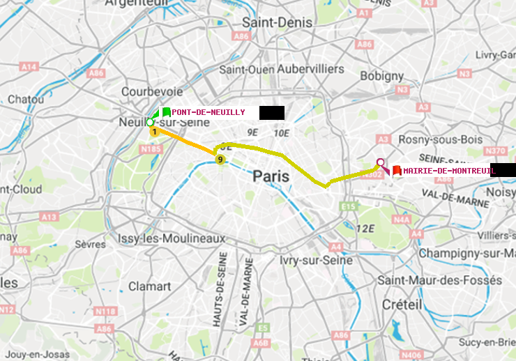plan itinéraire ratp de Pont de Neuilly à Mairie de Montreuil
