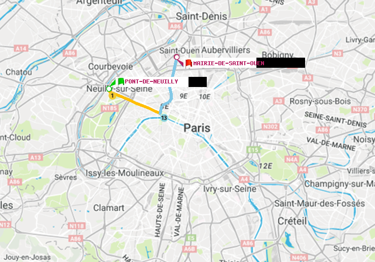 plan itinéraire ratp de Pont de Neuilly à Mairie de Saint-Ouen