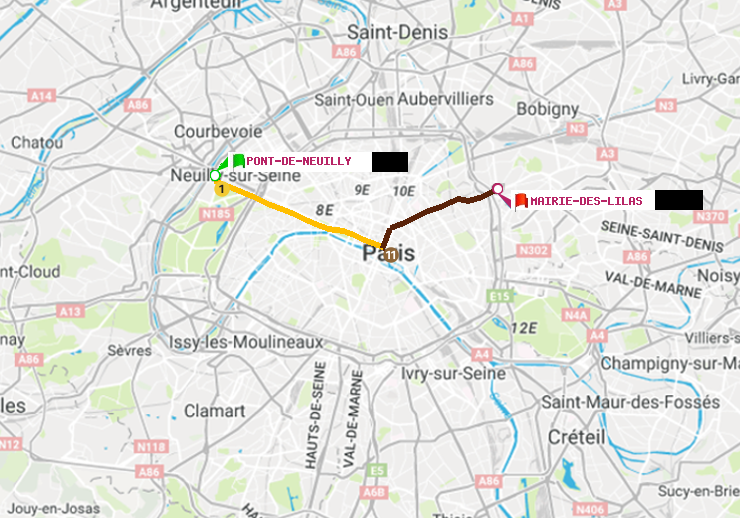 plan itinéraire ratp de Pont de Neuilly à Mairie des Lilas