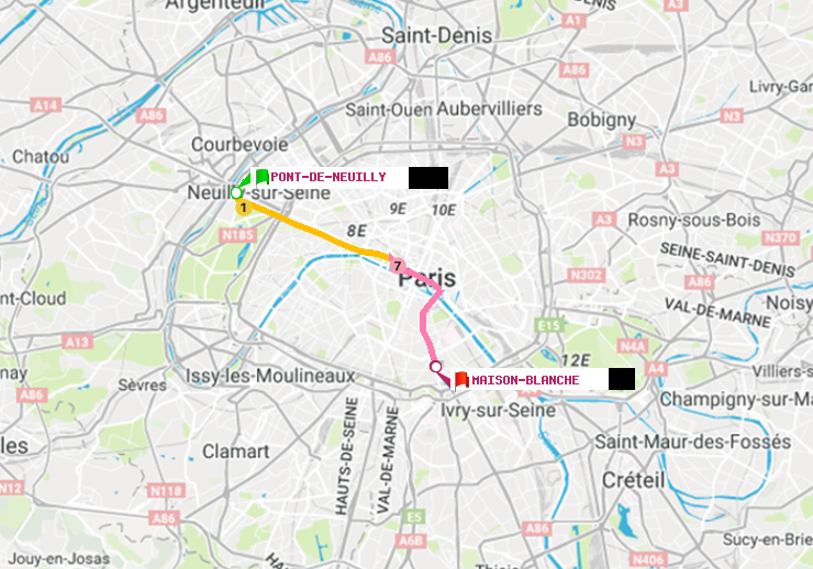 plan itinéraire ratp de Pont de Neuilly à Maison Blanche