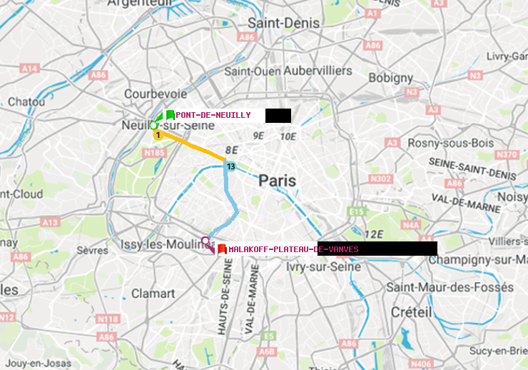 plan itinéraire ratp de Pont de Neuilly à Malakoff-Plateau de Vanves
