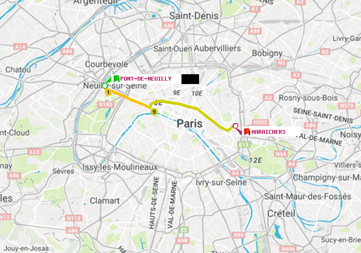 plan itinéraire ratp de Pont de Neuilly à Maraichers
