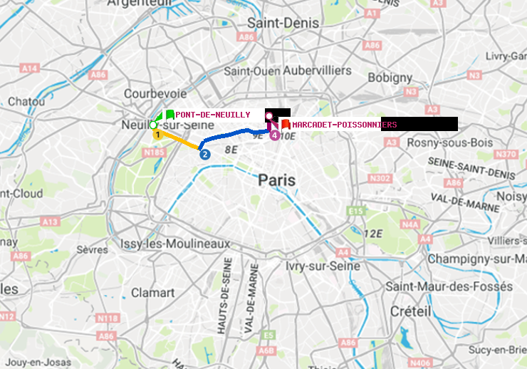 plan itinéraire ratp de Pont de Neuilly à Marcadet-Poissonniers
