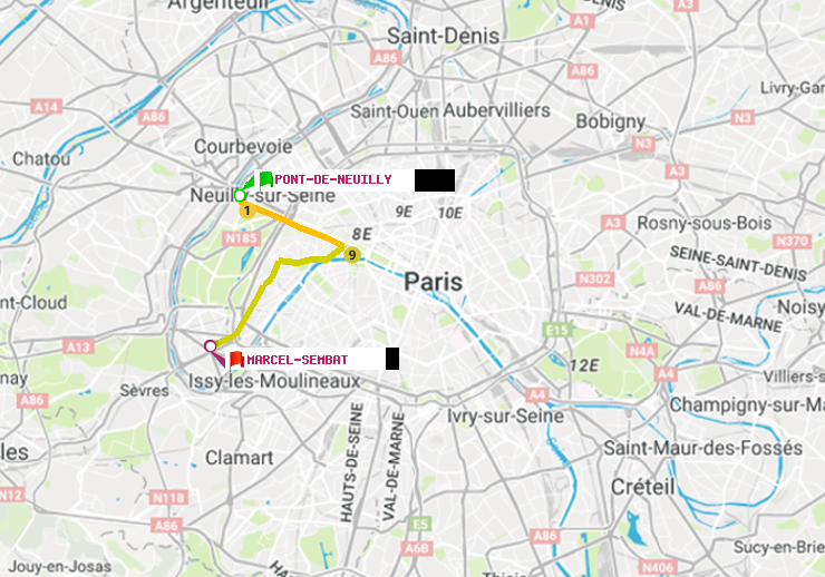 plan itinéraire ratp de Pont de Neuilly à Marcel Sembat