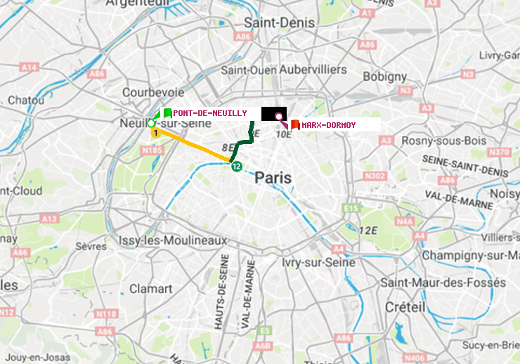 plan itinéraire ratp de Pont de Neuilly à Marx-Dormoy