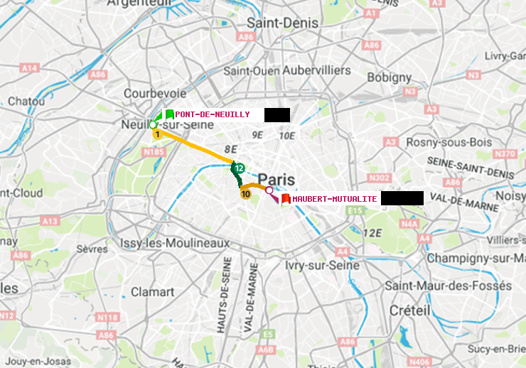 plan itinéraire ratp de Pont de Neuilly à Maubert-Mutualité