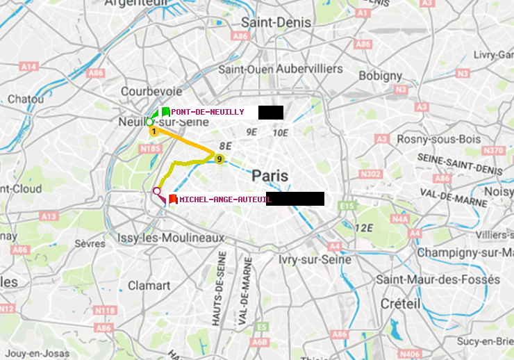 plan itinéraire ratp de Pont de Neuilly à Michel-Ange-Auteuil