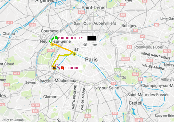 plan itinéraire ratp de Pont de Neuilly à Mirabeau