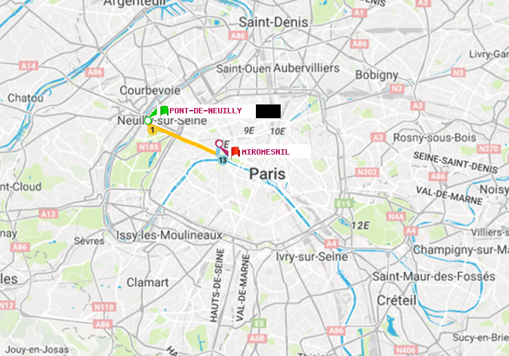 plan itinéraire ratp de Pont de Neuilly à Miromesnil