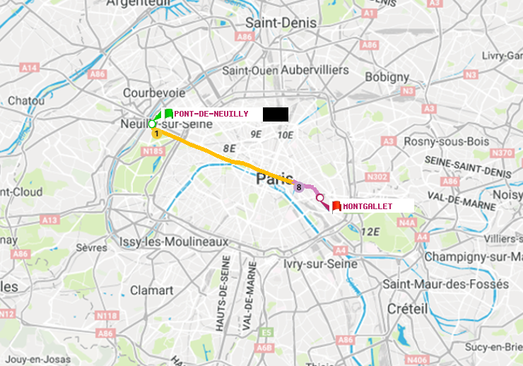 plan itinéraire ratp de Pont de Neuilly à Montgallet