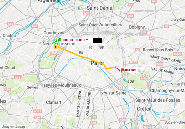 plan itinéraire ratp de Pont de Neuilly à Nation